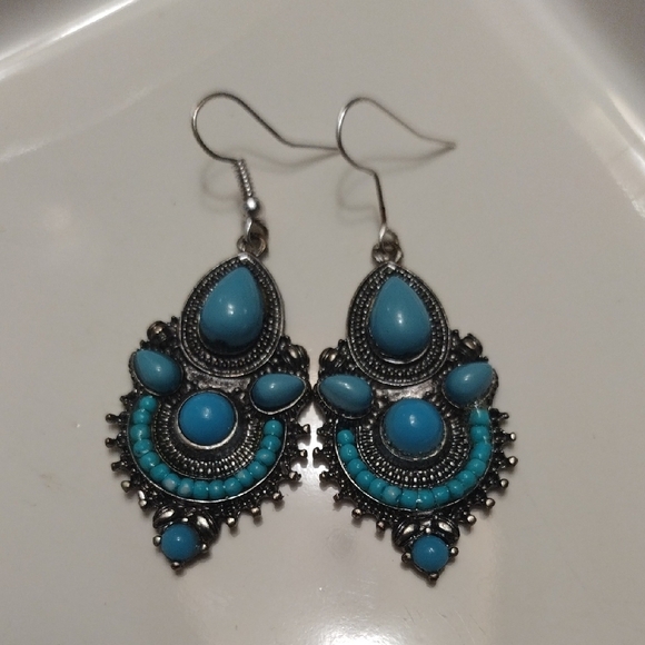 Turquoise/Silver And Blue/Silver Teardrop. Orange/Red Chandelier Style - Picture 3 of 9